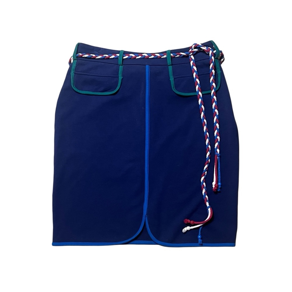 Love Moschino Blue Y2K Cotton Mini Skirt with Green‎ Trim Rope Belt Size 4
